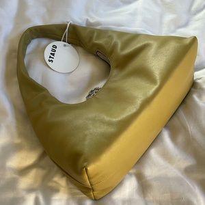 STAUD Mini Enzo leather shoulder-bag, khaki, new with tags